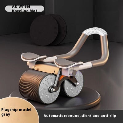 Gray automatic rebound abdominal wheel by BackupMyFilesNow.com with handles and sturdy frame for core workout exercises.
