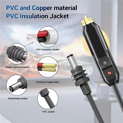 ELECT-3X DC power cable for Starlink Mini satellite, 18AWG, IP68 rated car charger power supply cord in gray and black.
