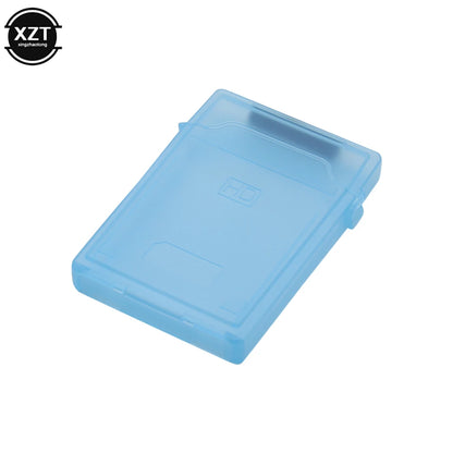 Green 2.5-inch IDE SATA HDD protective storage box with buckle, plastic housing, designed for secure hard drive storage.