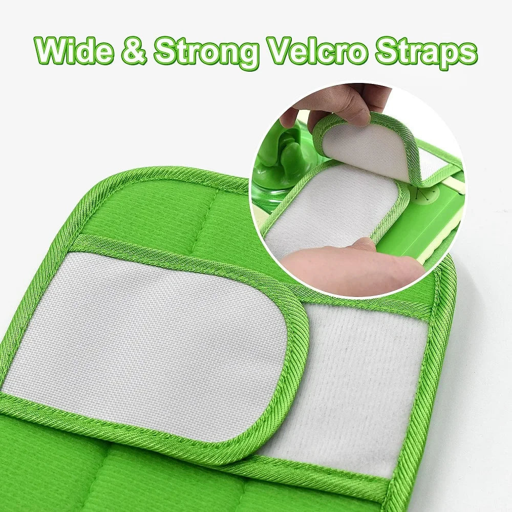 Green microfiber mop pads for Swiffer sweeper, reusable and washable, suitable for wet and dry cleaning on multiple surfaces, 12-inch size.
