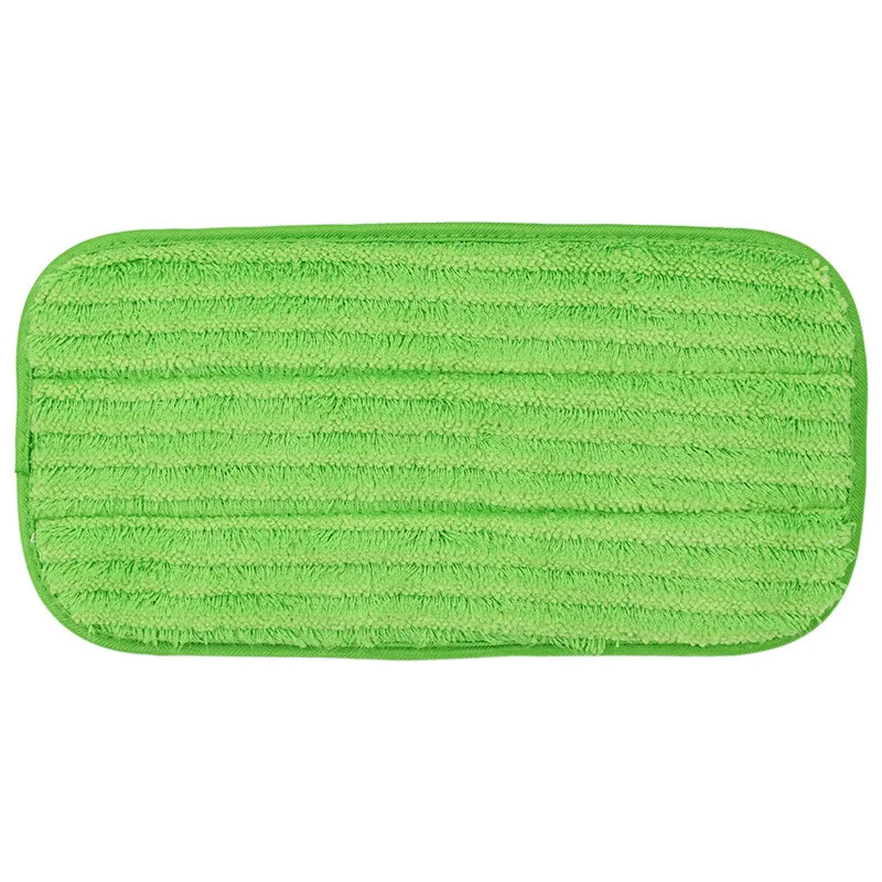 Two green reusable microfiber mop pads for Swiffer Sweeper, 12-inch size, suitable for wet and dry multi-surface cleaning.