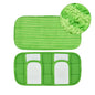 Two green microfiber mop pads for Swiffer Sweeper, reusable and washable, designed for multi-surface wet and dry cleaning, 12-inch size.