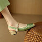 Women's green Baotou sandals with square head, shallow mouth, soft sole, and thick heel for summer fashion.