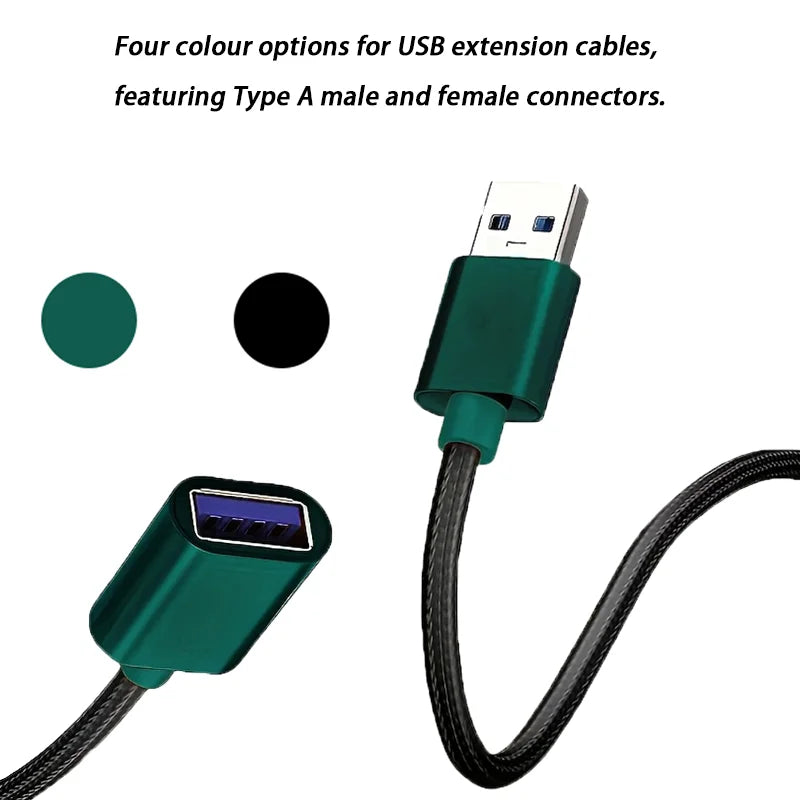 Green 3m USB extension cable by BackupMyFilesNow.com connected to a keyboard, mouse, or device for extended USB connectivity.