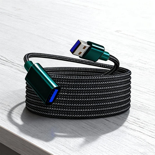 Green 3m USB extension cable by BackupMyFilesNow.com for keyboards, mice, game consoles, USB drives, printers, and cameras.