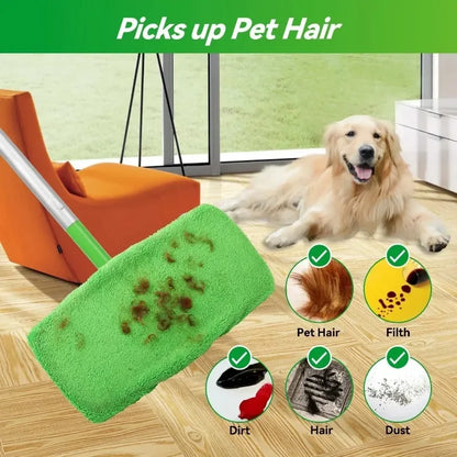 Green microfiber mop cloths with scouring pad, reusable 25x11.5 cm cleaning accessories for Swiffer flat mops and home cleaning.