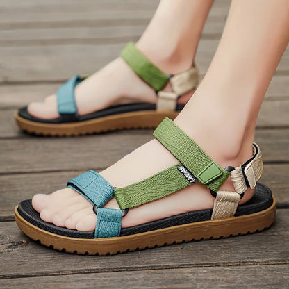 Green men's summer sandals by BACKUPMYFILESNOW.COM®, lightweight casual footwear perfect for beach holidays and outdoor comfort.