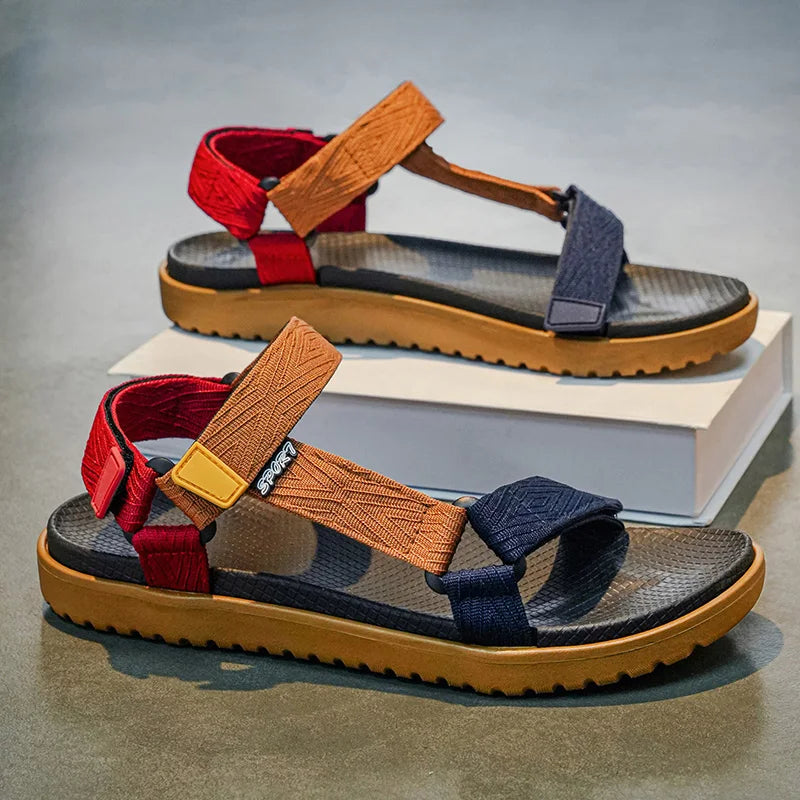 Green men's summer sandals by BACKUPMYFILESNOW.COM® featuring lightweight, casual design for outdoor beach holidays and leisure wear.