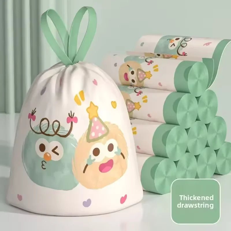 Green portable flower-scented trash bags by BACKUPMYFILESNOW.COM®, large size, drawstring design, high-density polyethylene, 45x45cm, 60 pcs