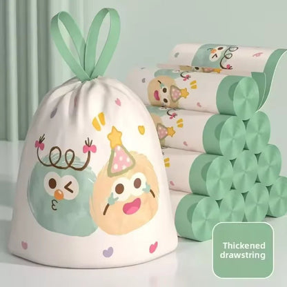 Green portable flower-scented trash bags by BACKUPMYFILESNOW.COM®, large size, drawstring design, high-density polyethylene, 45x45cm, 60 pcs