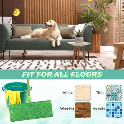 Set of four green reusable microfiber mop pads for Swiffer Sweeper mops, suitable for cleaning hardwood and surface floors.