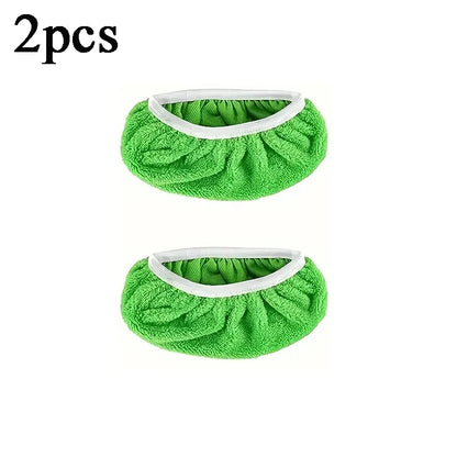 Four green reusable microfiber mop pads for Swiffer Sweeper mops, ideal for cleaning surface and hardwood floors.