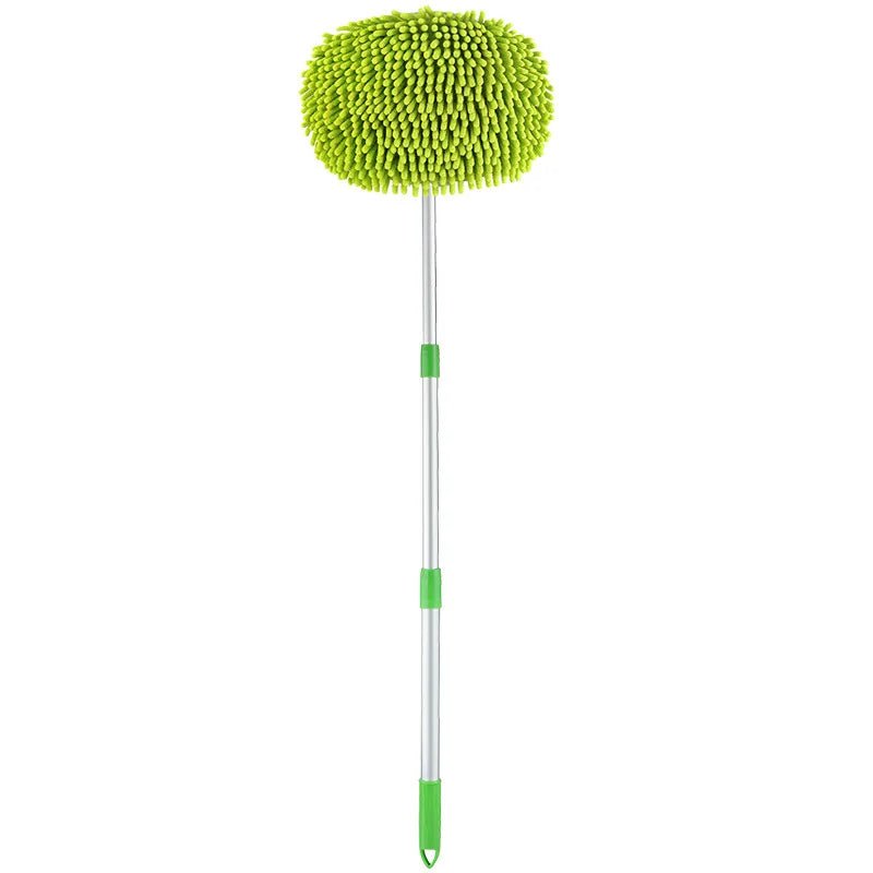 Green car cleaning brush with telescoping handle and super absorbent material, ideal for detailed auto washing and detailing.
