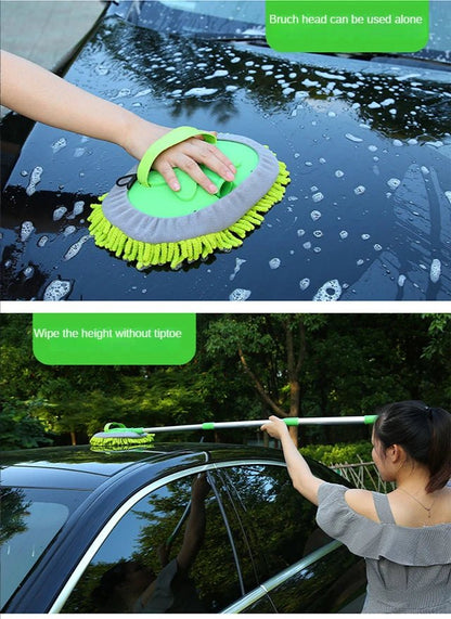 Green adjustable car cleaning brush with telescoping handle and super absorbent head for detailed car wash and auto cleaning.
