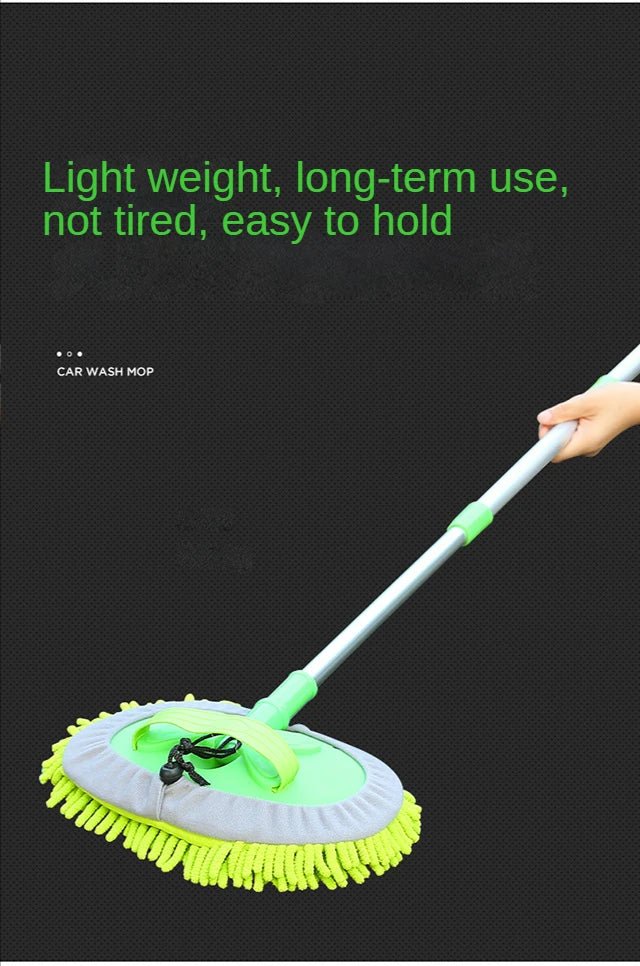 Green BACKUPMYFILESNOW® car cleaning brush with adjustable telescoping handle and super absorbent head for detailed auto washing.