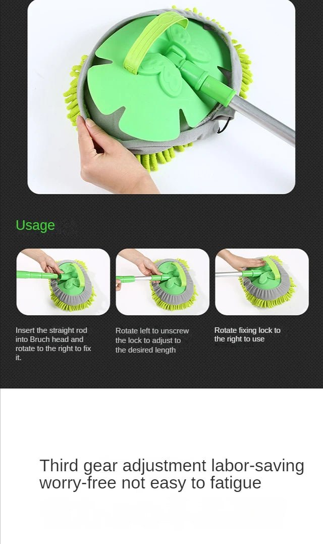 Green car cleaning brush with telescoping handle and super absorbent bristles, ideal for detailed auto wash and cleaning.