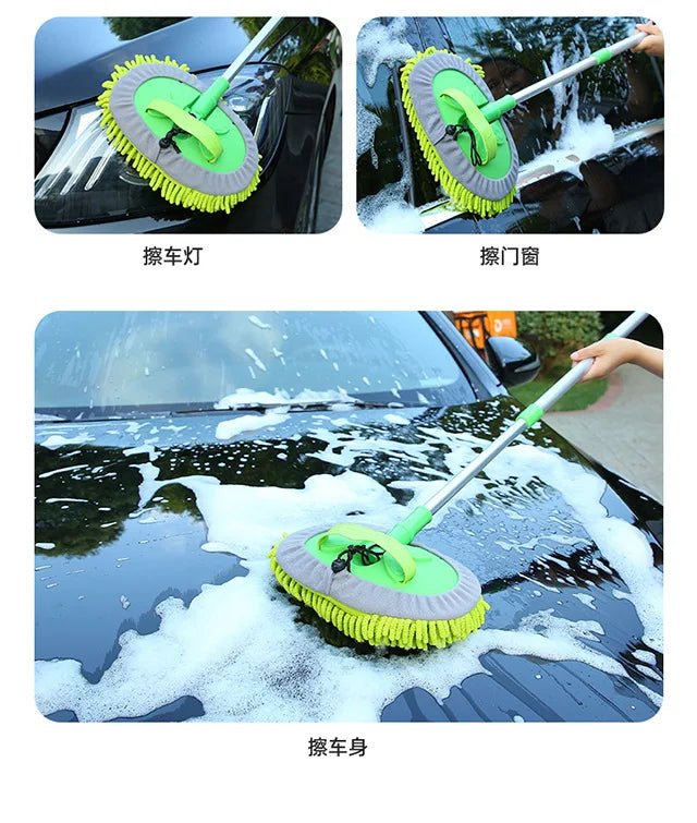 Green BACKUPMYFILESNOW® car cleaning brush with telescoping handle, super absorbent brush for detailed auto wash and cleaning.