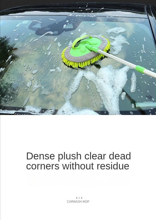 Green car cleaning brush with adjustable telescoping handle, super absorbent bristles, ideal for detailed auto washing.