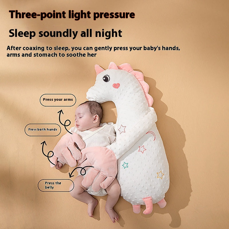 Green dinosaur baby pillow from BackupMyFilesNow.com, soft and supportive for infants' comfort and safety.