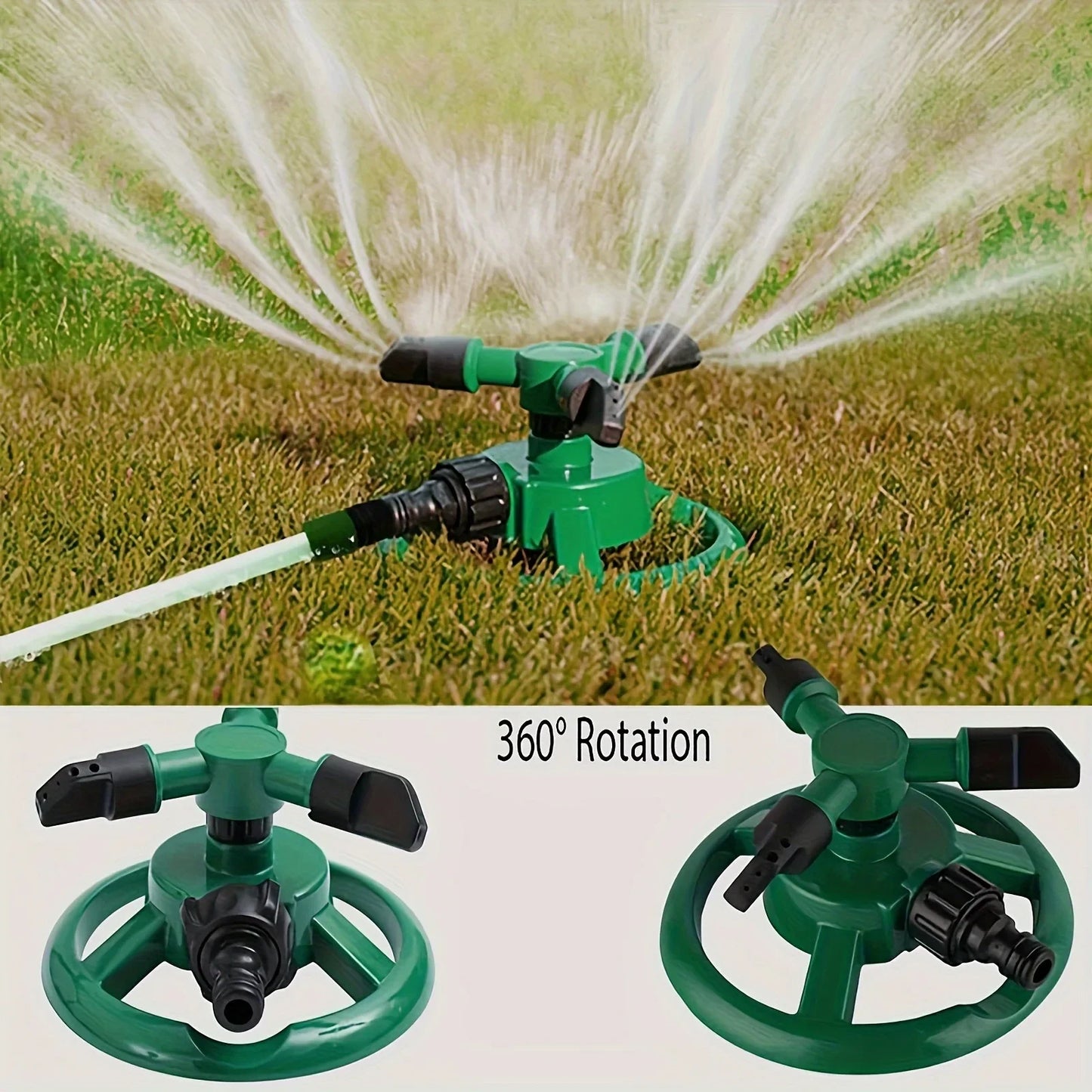360-degree automatic rotating garden sprinkler from BackupMyFilesNow.com, providing lawn watering and irrigation for gardens.