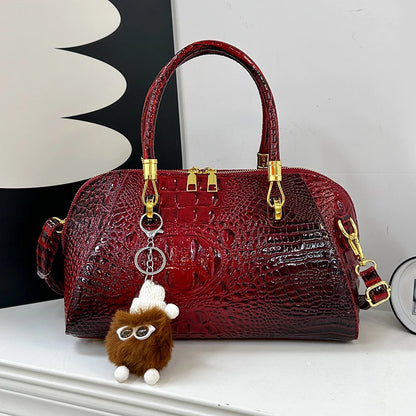 Black crocodile leather women's handbag with shoulder strap, luxury designer crossbody bag for women, stylish and classic.