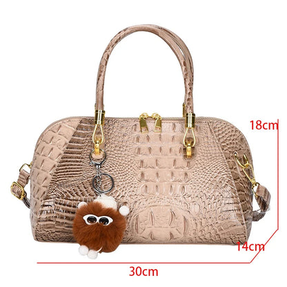 Black crocodile leather shoulder crossbody handbag for women, featuring a classic luxury design and stylish fashion details.