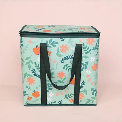 Large green reusable grocery bag by BackupMyFilesNow.com with durable zipper top, spacious interior, and multiple storage pockets.