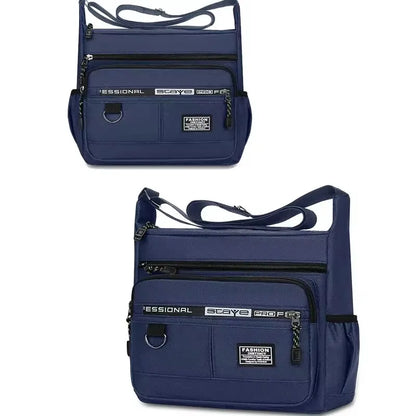 Green men's single shoulder bag with multiple compartments for business, casual, and leisure use, featuring a stylish crossbody design.
