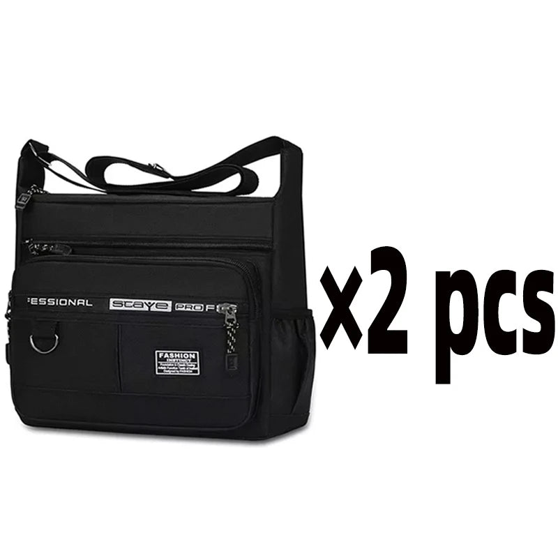 Green men's single shoulder bag with multiple compartments, stylish crossbody bag for business, leisure, and storage.