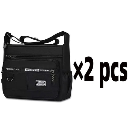 Green men's single shoulder bag with multiple compartments, stylish crossbody bag for business, leisure, and storage.