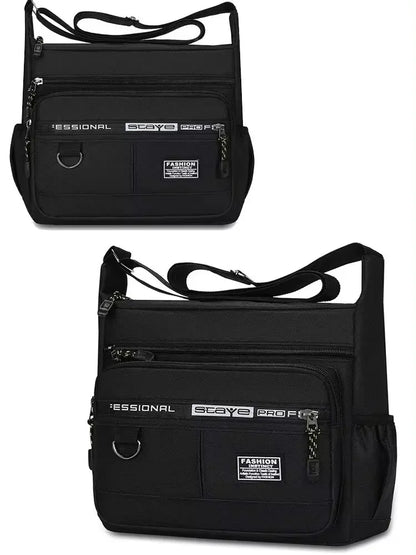 Green men's single shoulder bag with multiple compartments, stylish crossbody design, suitable for business or leisure use.