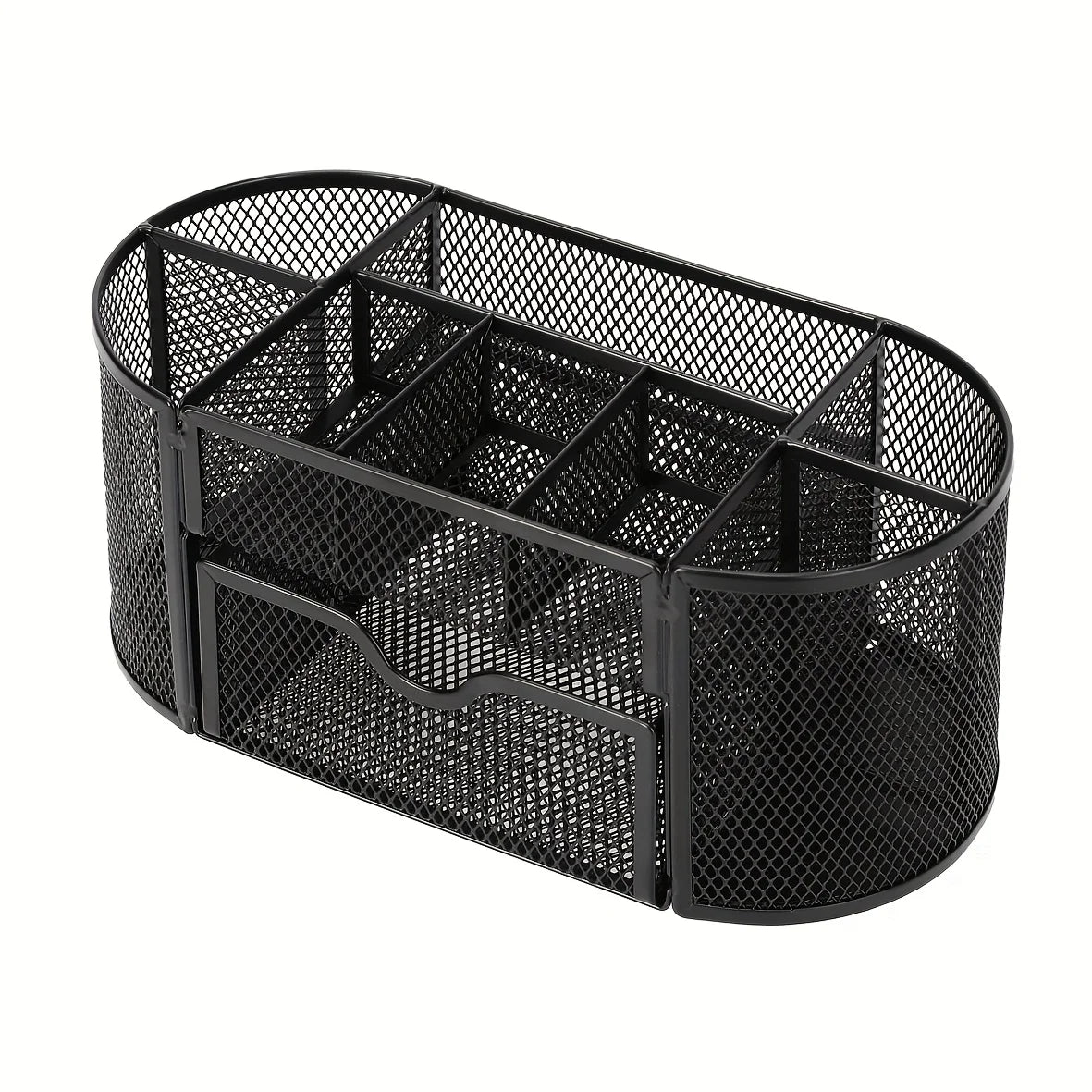Green mesh desk organizer with sturdy metal pen stand for student and office stationery, ideal for keeping supplies tidy