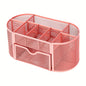 Green mesh desk organizer with sturdy metal pen stand, ideal for student stationery and office supplies.