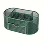Green mesh desk organizer by BackupMyFilesNow.com with sturdy metal pen stand, ideal for student and office stationery storage.
