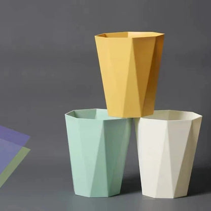 Green household plastic trash can and open trash basket, large capacity for bathroom, bedroom, kitchen, or office use.