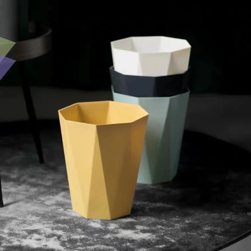 Green plastic household trash can and open trash basket with large capacity for bathroom, bedroom, kitchen, or office.