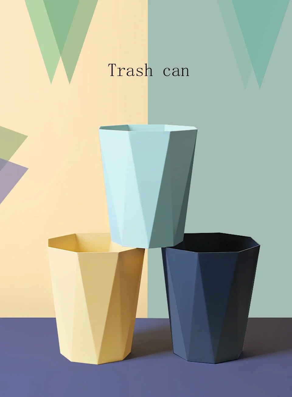Green household plastic trash can and open trash basket with large capacity, suitable for bathroom, bedroom, kitchen, or office use.