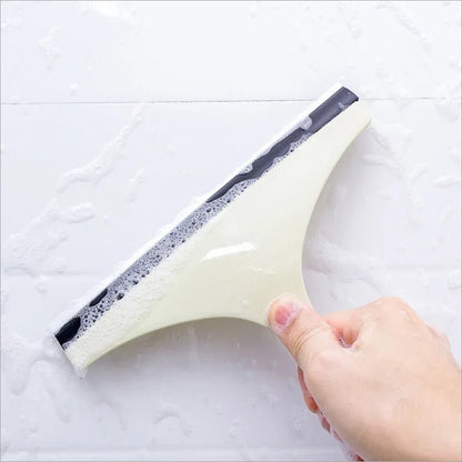 Green silicone glass scraper and squeegee for car mirrors, shower, and window cleaning with brush holder from BACKUPMYFILESNOW.COM®