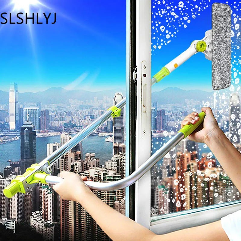 Eworld Hot Upgraded Telescopic Window Cleaning Brush for high-rise glass cleaning, with extendable handle and dust removal features.