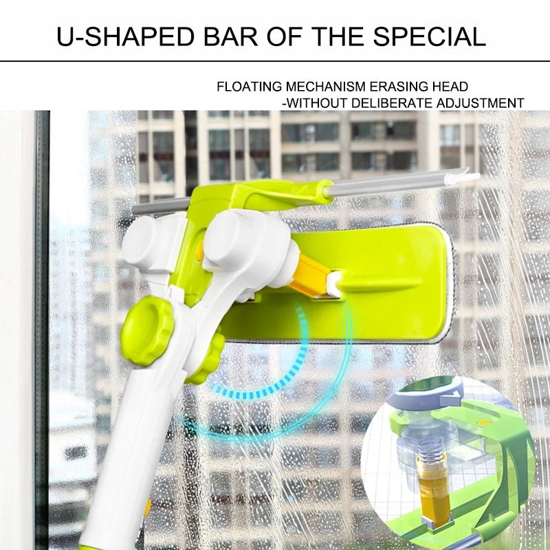 Eworld high-rise telescopic window cleaning brush with green handle, ideal for washing and dusting large glass windows.