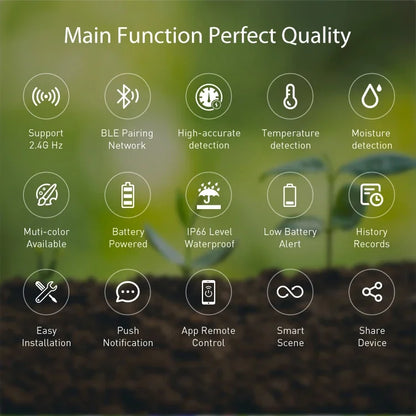 Tuya Smart Solar Soil Sensor by BackupMyFilesNow.com, IP66 waterproof 3-in-1 soil temperature, moisture, and EC detection device.