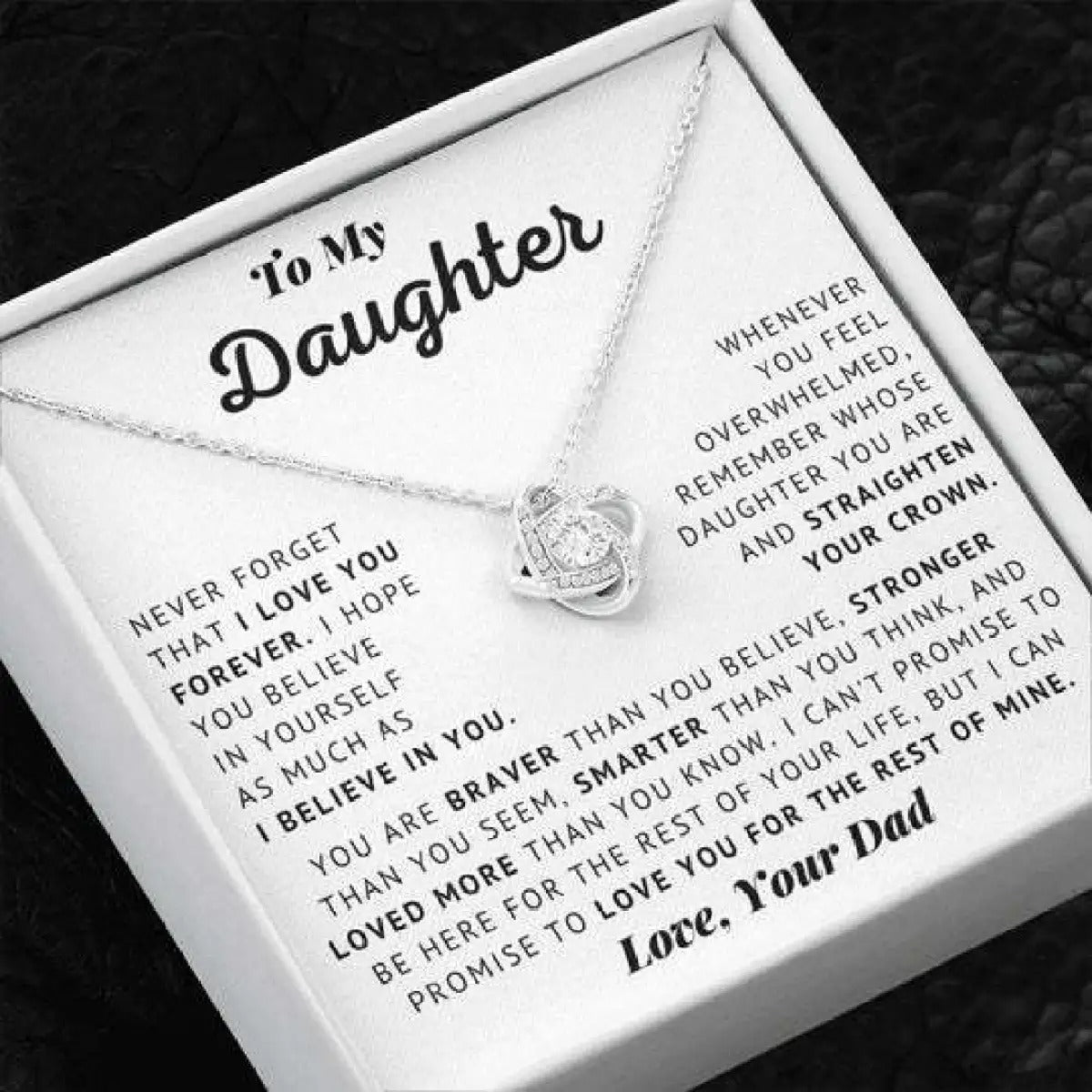 Elegant heart-shaped clavicle chain necklace from BACKUPMYFILESNOW.COM®, displayed with a greeting card and flip box, ideal for gifting a daughter.