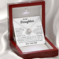 Elegant heart-shaped clavicle chain necklace from BACKUPMYFILESNOW.COM®, displayed with a greeting card and flip box, perfect as a gift for daughter.
