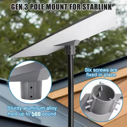 Grey 12-inch aluminium alloy pipe adapter for Starlink Gen 3 mounting plate, compatible with roof mount kits.