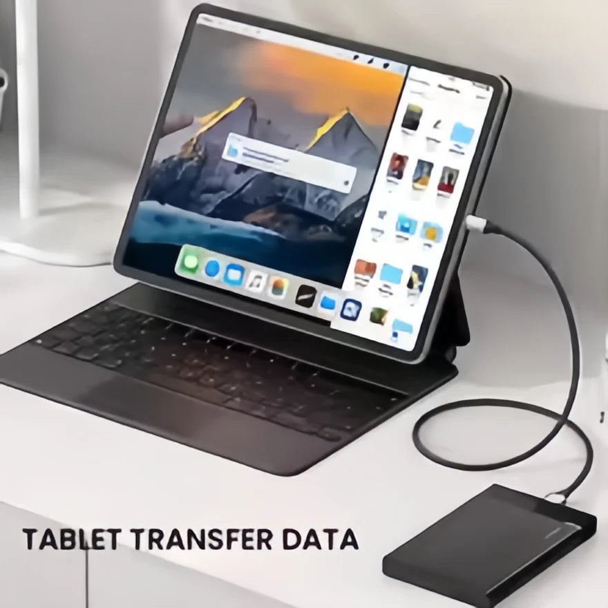 BackupMyFilesNow USB C to Micro B 3.0 cable for external hard drives and SSDs, grey, 1 meter, compatible with MacBook and laptops.