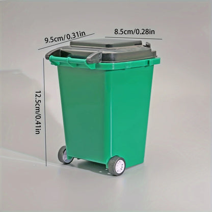 Grey portable mini office desk trash bin and pen holder for office supplies storage, compact and practical for workspace organization.