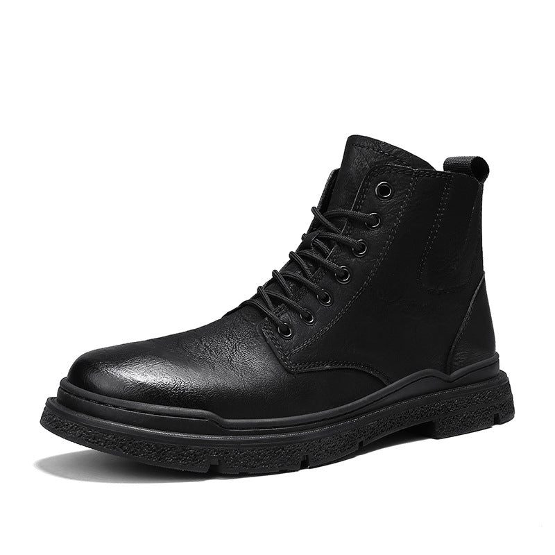 Men's high-top leather Martin boots in British style, featuring sturdy design and classic black leather from BACKUPMYFILESNOW.COM®.