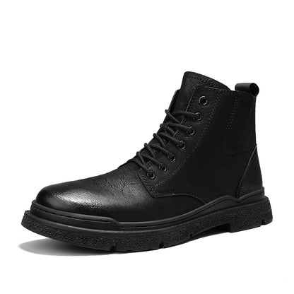 Men's high-top leather Martin boots in British style, featuring sturdy design and classic black leather from BACKUPMYFILESNOW.COM®.