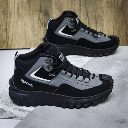 Men's outdoor hiking casual shoes by BackupMyFilesNow.com in grey, lightweight, anti-slip, wear-resistant, versatile climbing footwear.