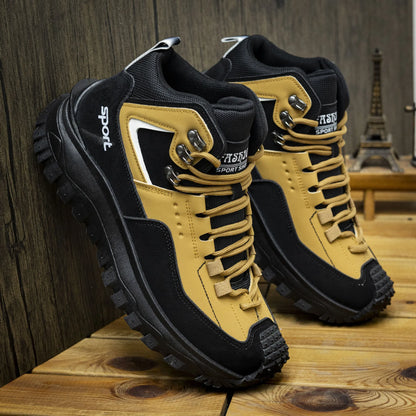Men's outdoor hiking and casual shoes by BackupMyFilesNow.com, light, anti-slip, wear-resistant, versatile climbing footwear in grey.